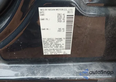 2021 Nissan Altima Sv Fwd z USA, uszkodzony, nr VIN 1N4BL4DV2MN401030